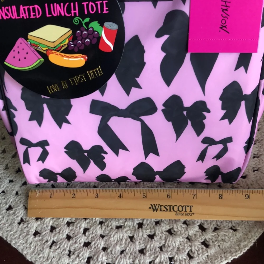 Betsey Johnson Pink and Black Bow Insulated Lunch Tote Bag